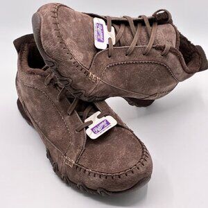 NEW Sketchers Womens Sz 8 Brown Suede Bikers Shoe Moccasin Boot Chukka Faux Fur